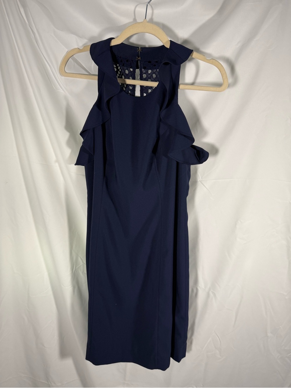 Lilly Pulitzer Navy Ruffle-Shoulder Midi Dress